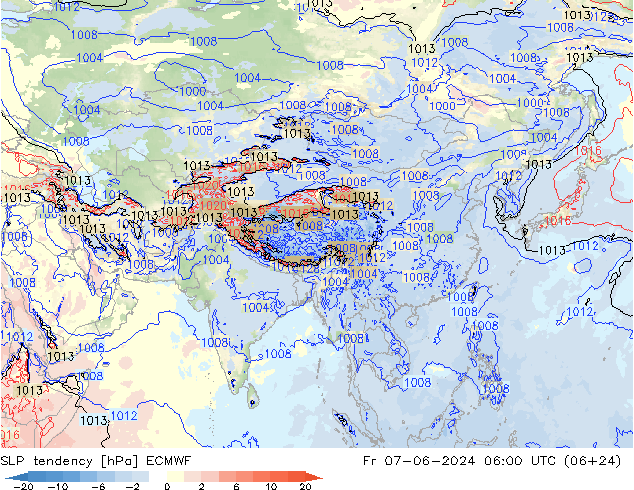 Druktendens (+/-) ECMWF vr 07.06.2024 06 UTC