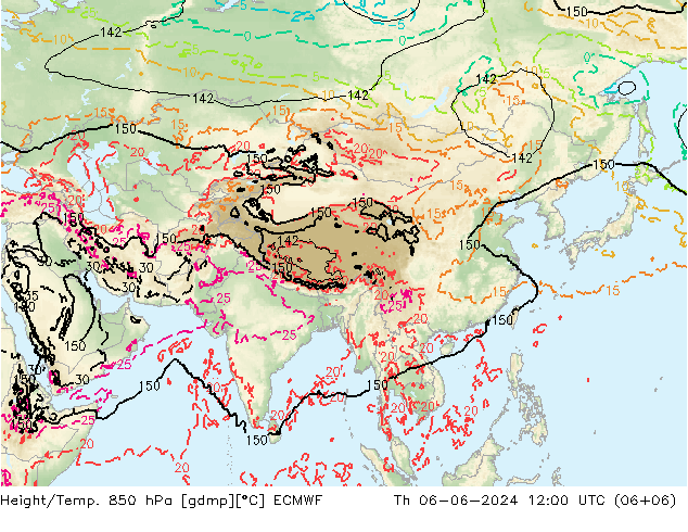 Height/Temp. 850 hPa ECMWF czw. 06.06.2024 12 UTC