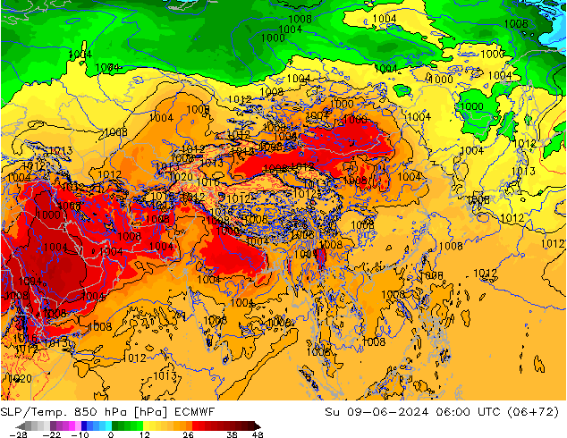 SLP/Temp. 850 hPa ECMWF dom 09.06.2024 06 UTC