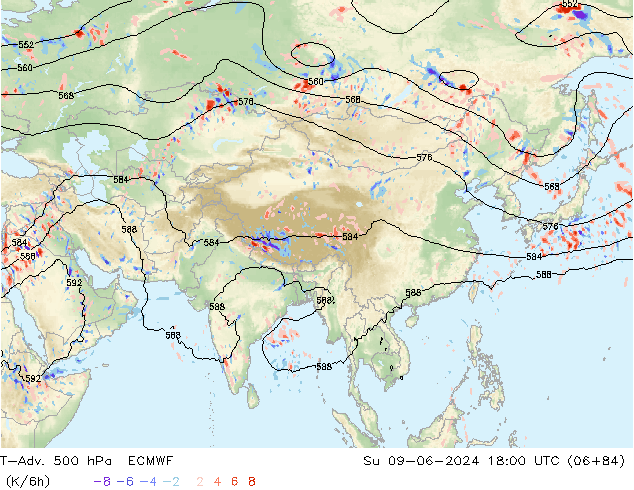 T-Adv. 500 hPa ECMWF dom 09.06.2024 18 UTC