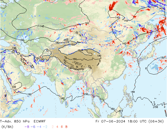 T-Adv. 850 hPa ECMWF Fr 07.06.2024 18 UTC