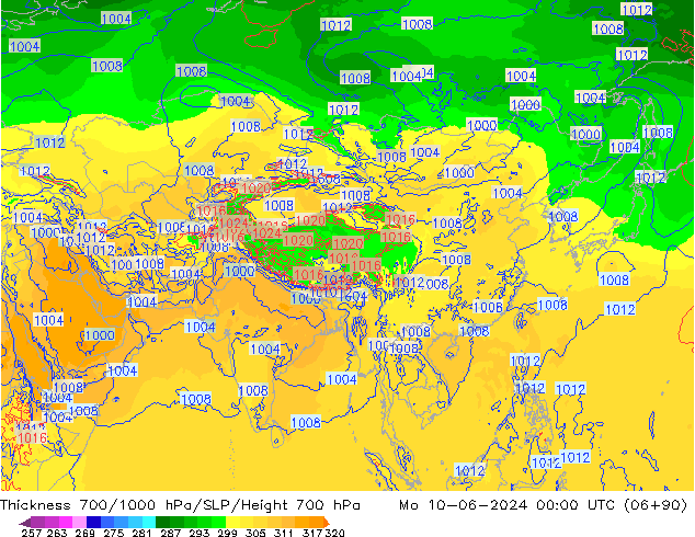 Thck 700-1000 hPa ECMWF Mo 10.06.2024 00 UTC