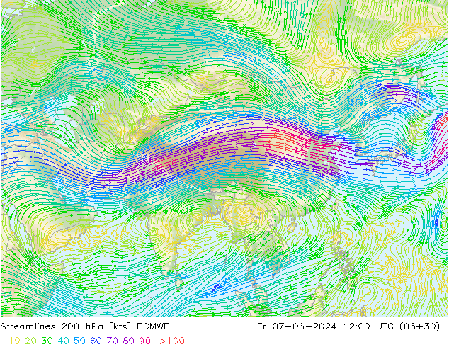 Streamlines 200 hPa ECMWF Fr 07.06.2024 12 UTC