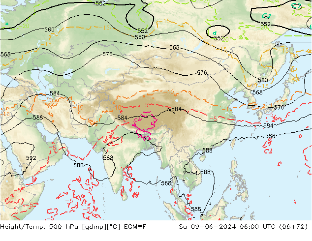 Z500/Rain (+SLP)/Z850 ECMWF Вс 09.06.2024 06 UTC