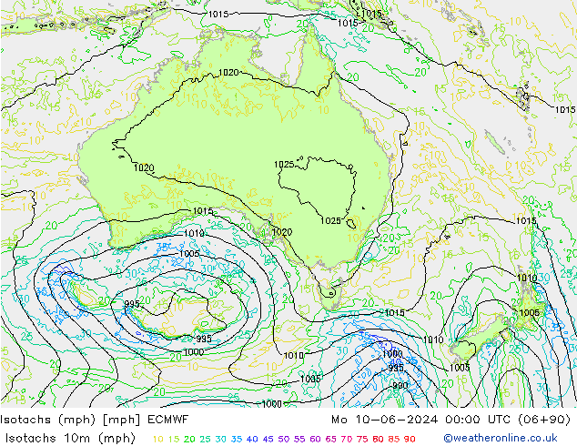 Isotachs (mph) ECMWF Seg 10.06.2024 00 UTC