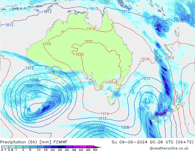 Nied. akkumuliert (6Std) ECMWF So 09.06.2024 06 UTC