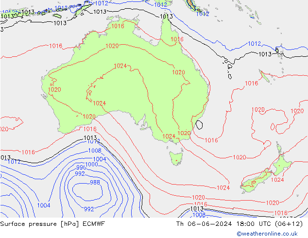 pressão do solo ECMWF Qui 06.06.2024 18 UTC