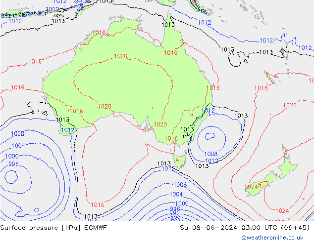 Presión superficial ECMWF sáb 08.06.2024 03 UTC