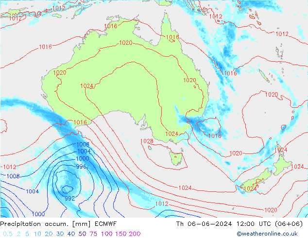 Precipitation accum. ECMWF czw. 06.06.2024 12 UTC