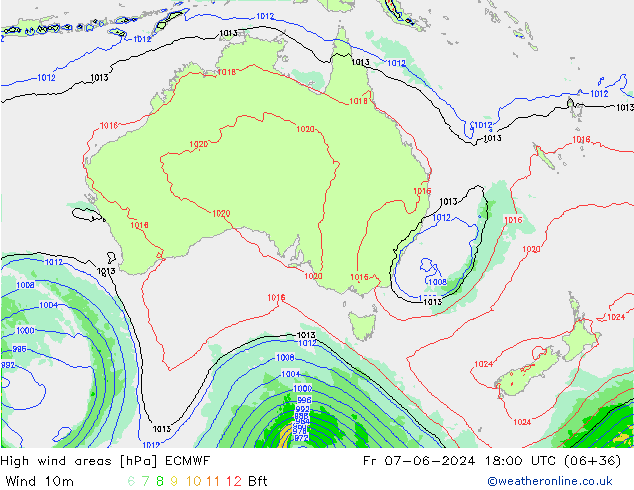 High wind areas ECMWF Fr 07.06.2024 18 UTC