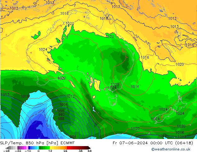 SLP/Temp. 850 hPa ECMWF ven 07.06.2024 00 UTC