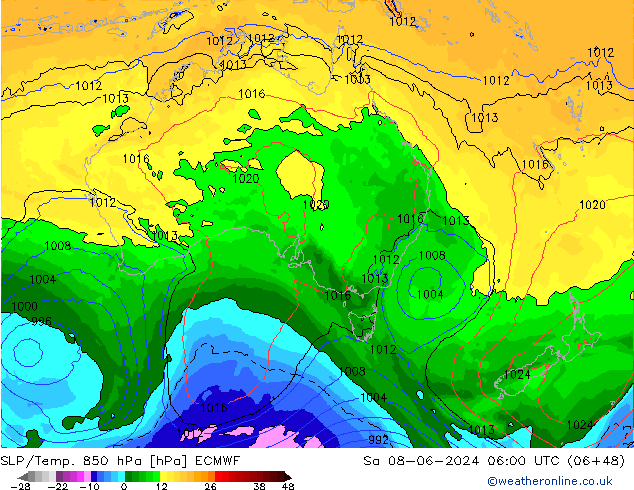 SLP/Temp. 850 hPa ECMWF Sáb 08.06.2024 06 UTC