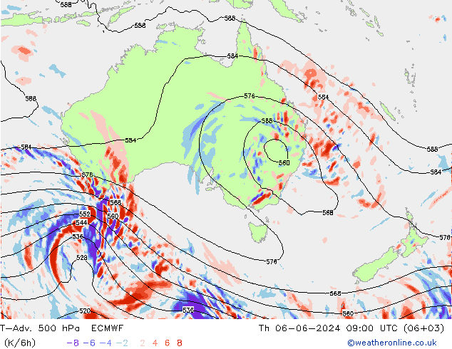 T-Adv. 500 гПа ECMWF чт 06.06.2024 09 UTC