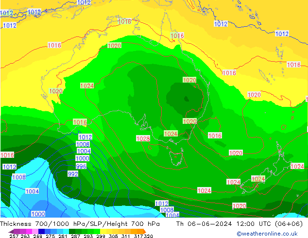 Thck 700-1000 hPa ECMWF gio 06.06.2024 12 UTC