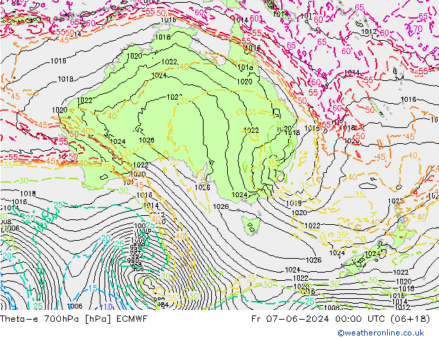 Theta-e 700hPa ECMWF Fr 07.06.2024 00 UTC