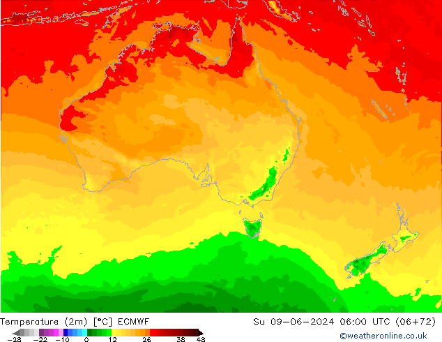 Temperatura (2m) ECMWF Dom 09.06.2024 06 UTC