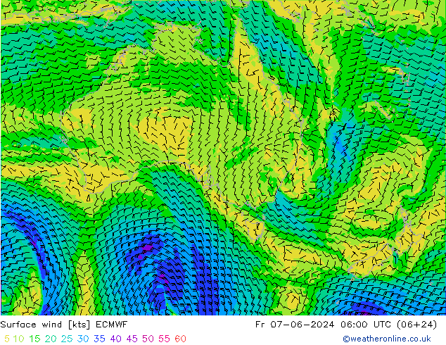 Surface wind ECMWF Fr 07.06.2024 06 UTC