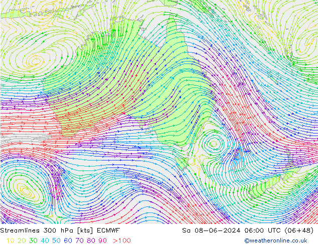 Streamlines 300 hPa ECMWF Sa 08.06.2024 06 UTC