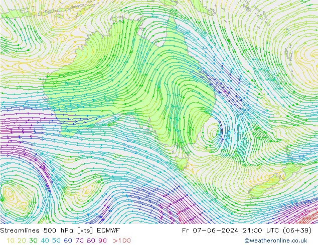 ветер 500 гПа ECMWF пт 07.06.2024 21 UTC