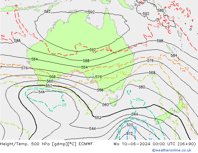 Geop./Temp. 500 hPa ECMWF lun 10.06.2024 00 UTC