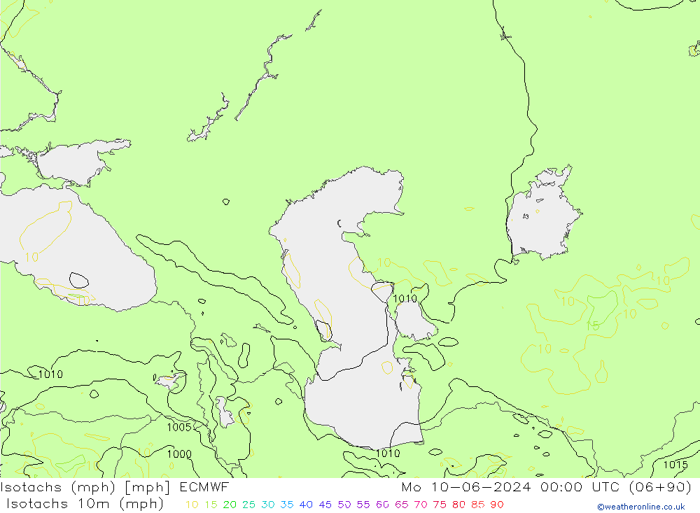 Eşrüzgar Hızları mph ECMWF Pzt 10.06.2024 00 UTC