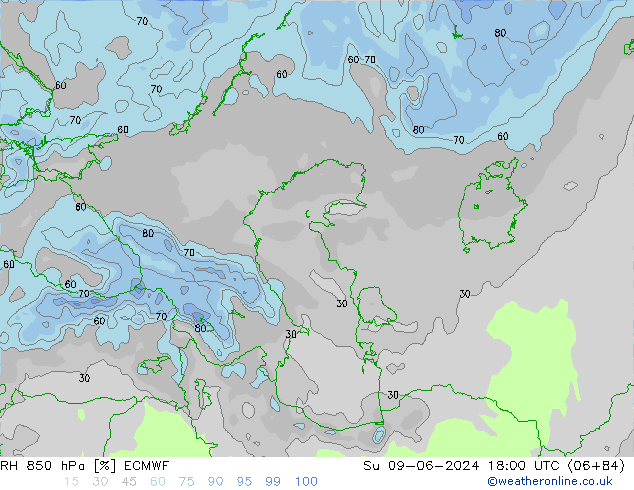 RH 850 hPa ECMWF Su 09.06.2024 18 UTC