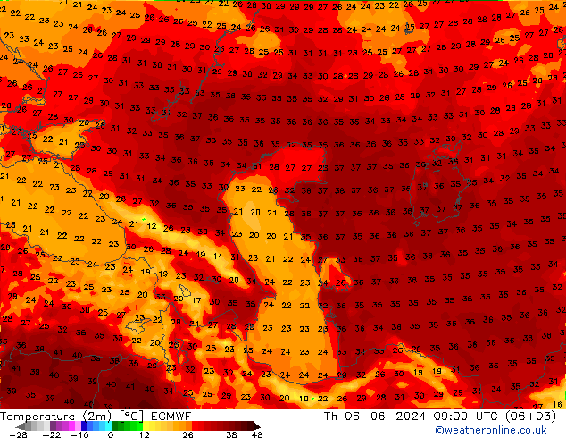 Temperatura (2m) ECMWF jue 06.06.2024 09 UTC