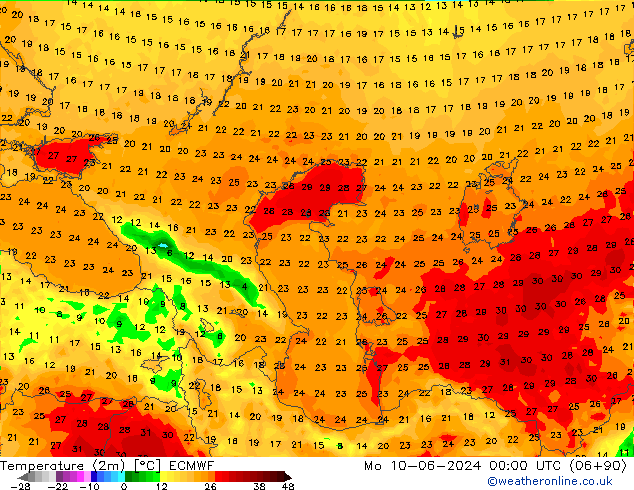 карта температуры ECMWF пн 10.06.2024 00 UTC