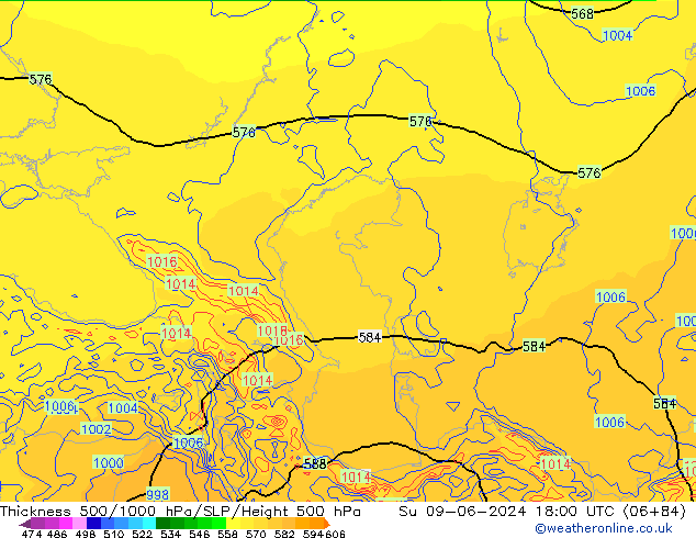 Dikte 500-1000hPa ECMWF zo 09.06.2024 18 UTC