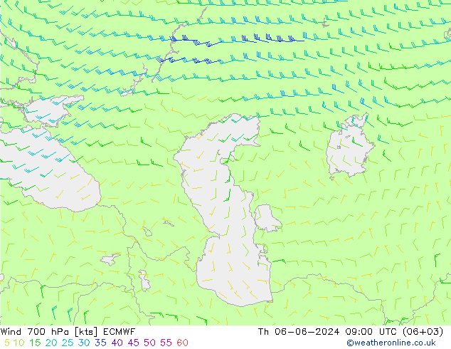 Viento 700 hPa ECMWF jue 06.06.2024 09 UTC