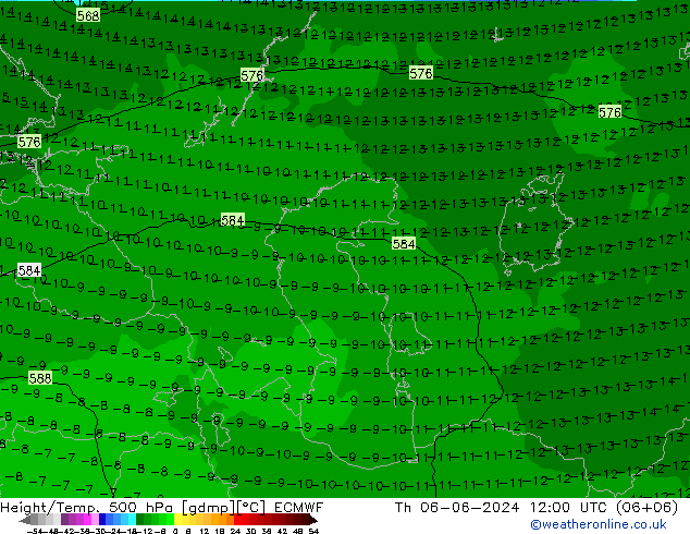 Z500/Rain (+SLP)/Z850 ECMWF чт 06.06.2024 12 UTC