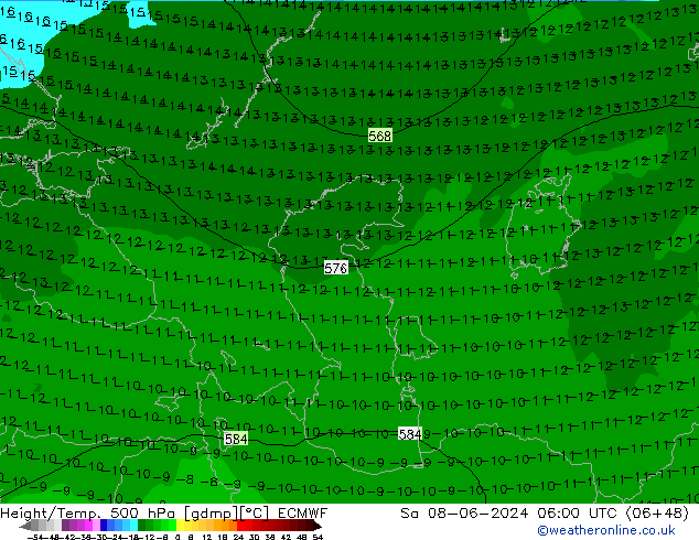 Z500/Rain (+SLP)/Z850 ECMWF Sa 08.06.2024 06 UTC