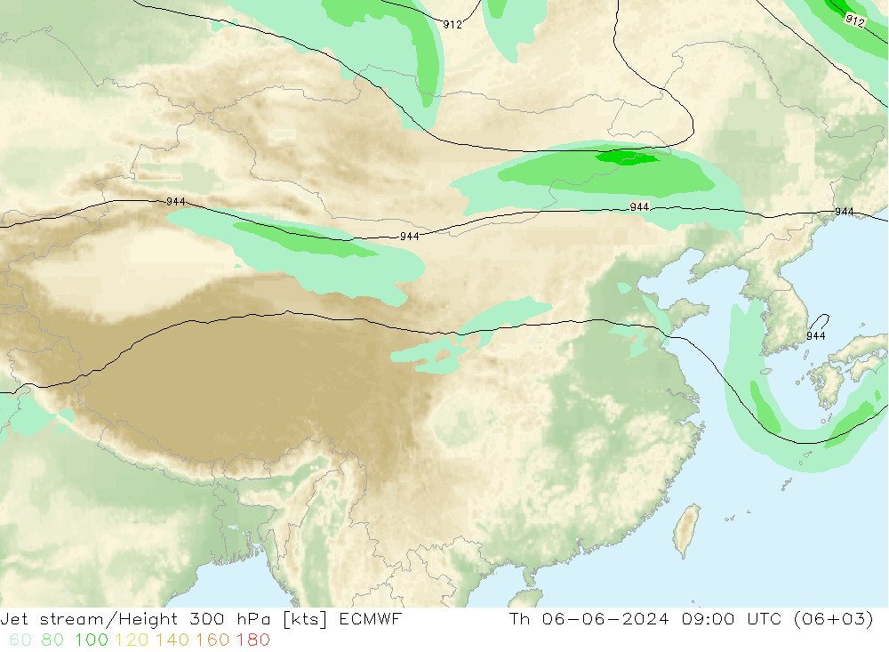 Jet stream/Height 300 hPa ECMWF Th 06.06.2024 09 UTC