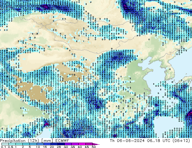 Precipitação (12h) ECMWF Qui 06.06.2024 18 UTC