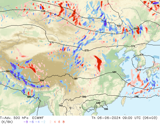 T-Adv. 500 hPa ECMWF Čt 06.06.2024 09 UTC