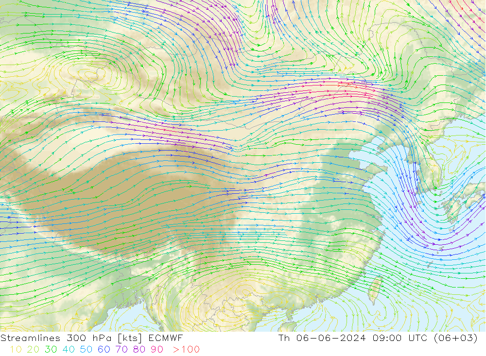 Linha de corrente 300 hPa ECMWF Qui 06.06.2024 09 UTC