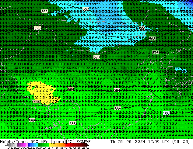 Hoogte/Temp. 500 hPa ECMWF do 06.06.2024 12 UTC