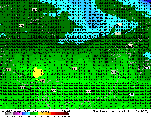 Z500/Rain (+SLP)/Z850 ECMWF 星期四 06.06.2024 18 UTC