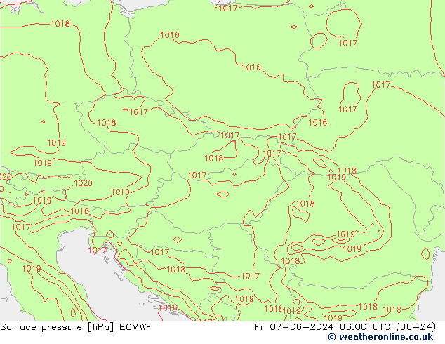 Atmosférický tlak ECMWF Pá 07.06.2024 06 UTC