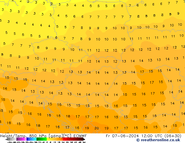 Height/Temp. 850 hPa ECMWF Fr 07.06.2024 12 UTC