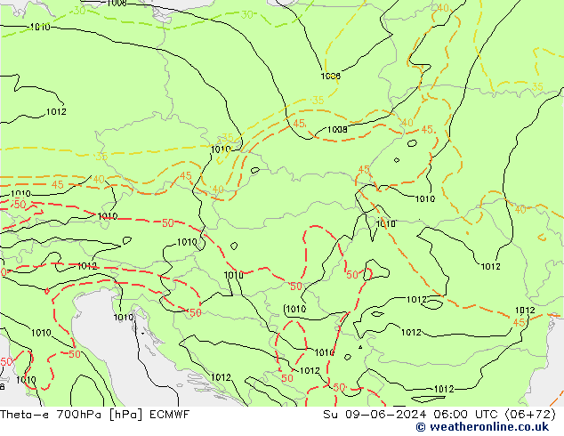 Theta-e 700hPa ECMWF dom 09.06.2024 06 UTC