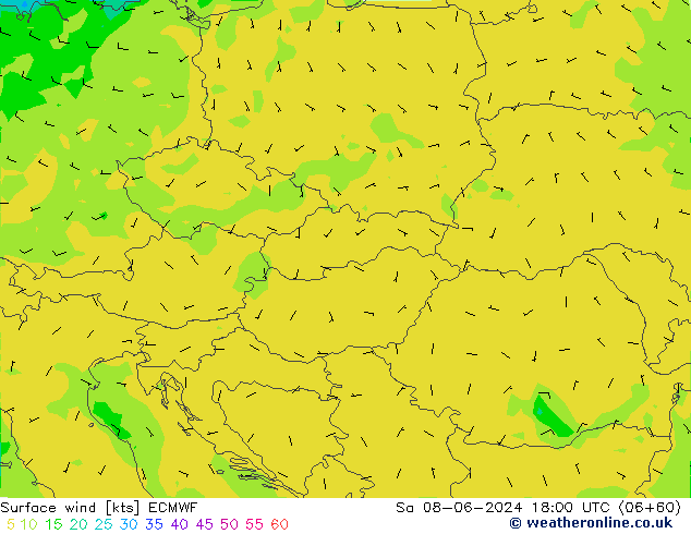 Vento 10 m ECMWF Sáb 08.06.2024 18 UTC