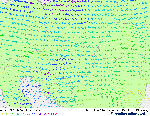 Vento 700 hPa ECMWF lun 10.06.2024 00 UTC