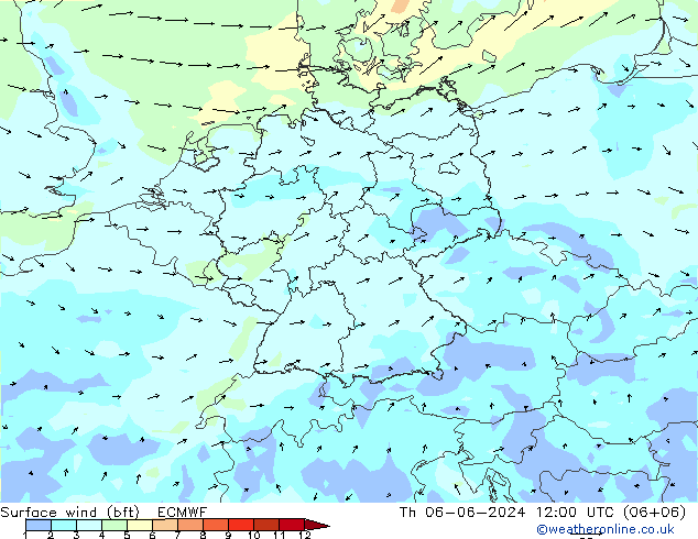  10 m (bft) ECMWF  06.06.2024 12 UTC