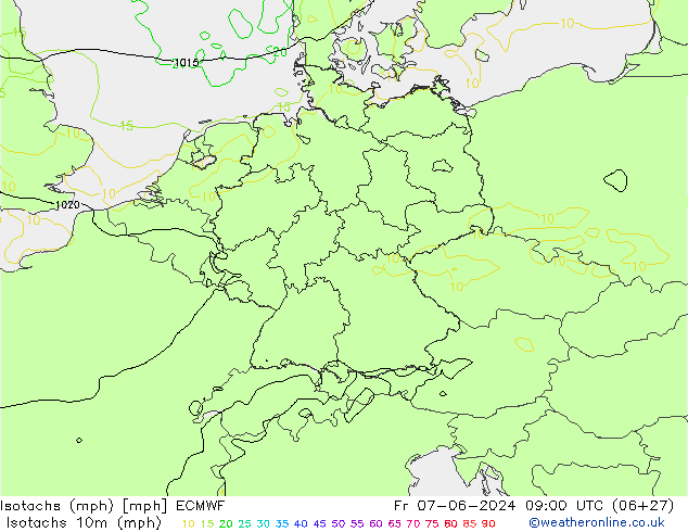 Isotachs (mph) ECMWF ven 07.06.2024 09 UTC