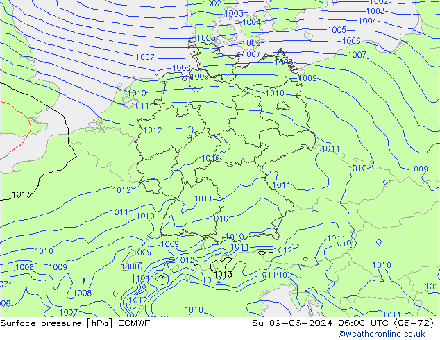 Bodendruck ECMWF So 09.06.2024 06 UTC