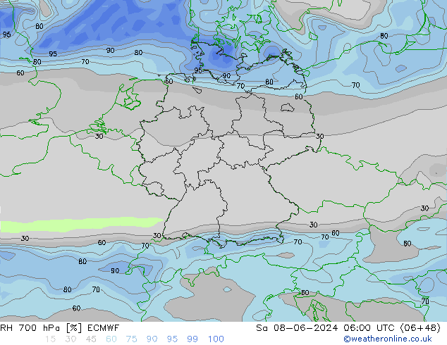 RH 700 hPa ECMWF Sa 08.06.2024 06 UTC