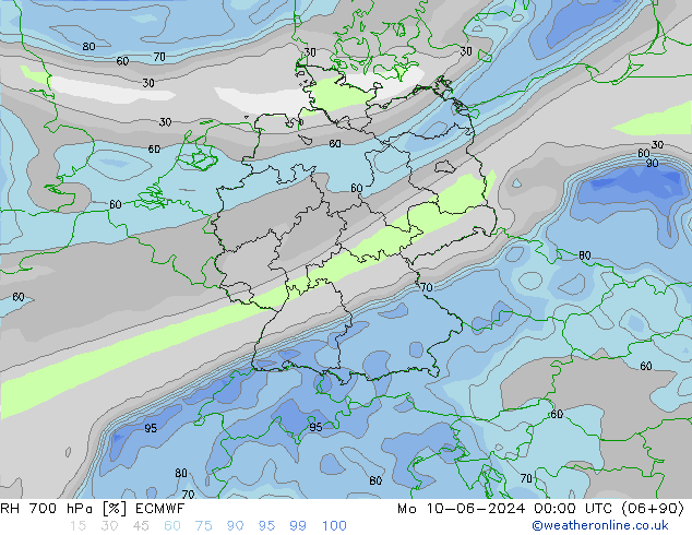 RH 700 hPa ECMWF pon. 10.06.2024 00 UTC