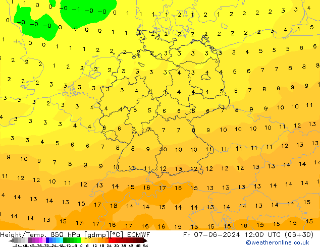 Z500/Rain (+SLP)/Z850 ECMWF Fr 07.06.2024 12 UTC