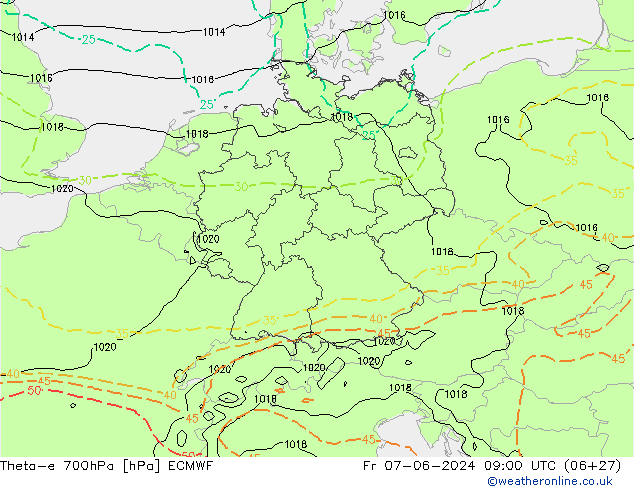 Theta-e 700hPa ECMWF  07.06.2024 09 UTC